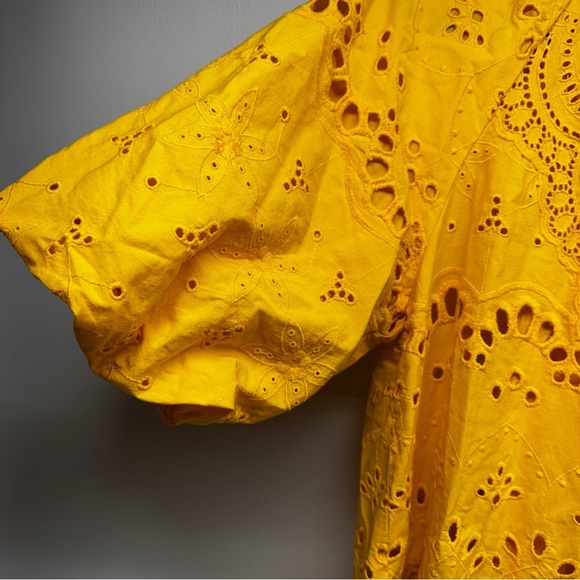 Anthropologie Tallulah Yellow Eyelet Dress size Large - Picture 4 of 12